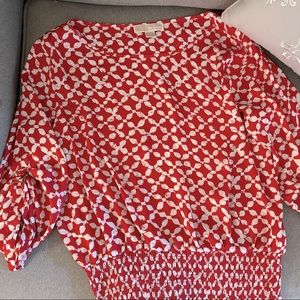 Michael Kors Red & White Print 3/4 Sleeves Blouse